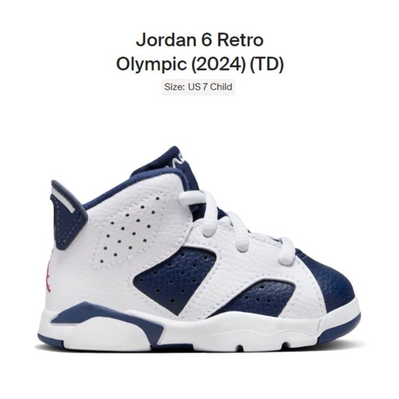 Baby Size 7c - Jordan 6 Retro Olympic (2024) (TD) - DV3606-164 - Authentic New!! - Picture 1 of 9